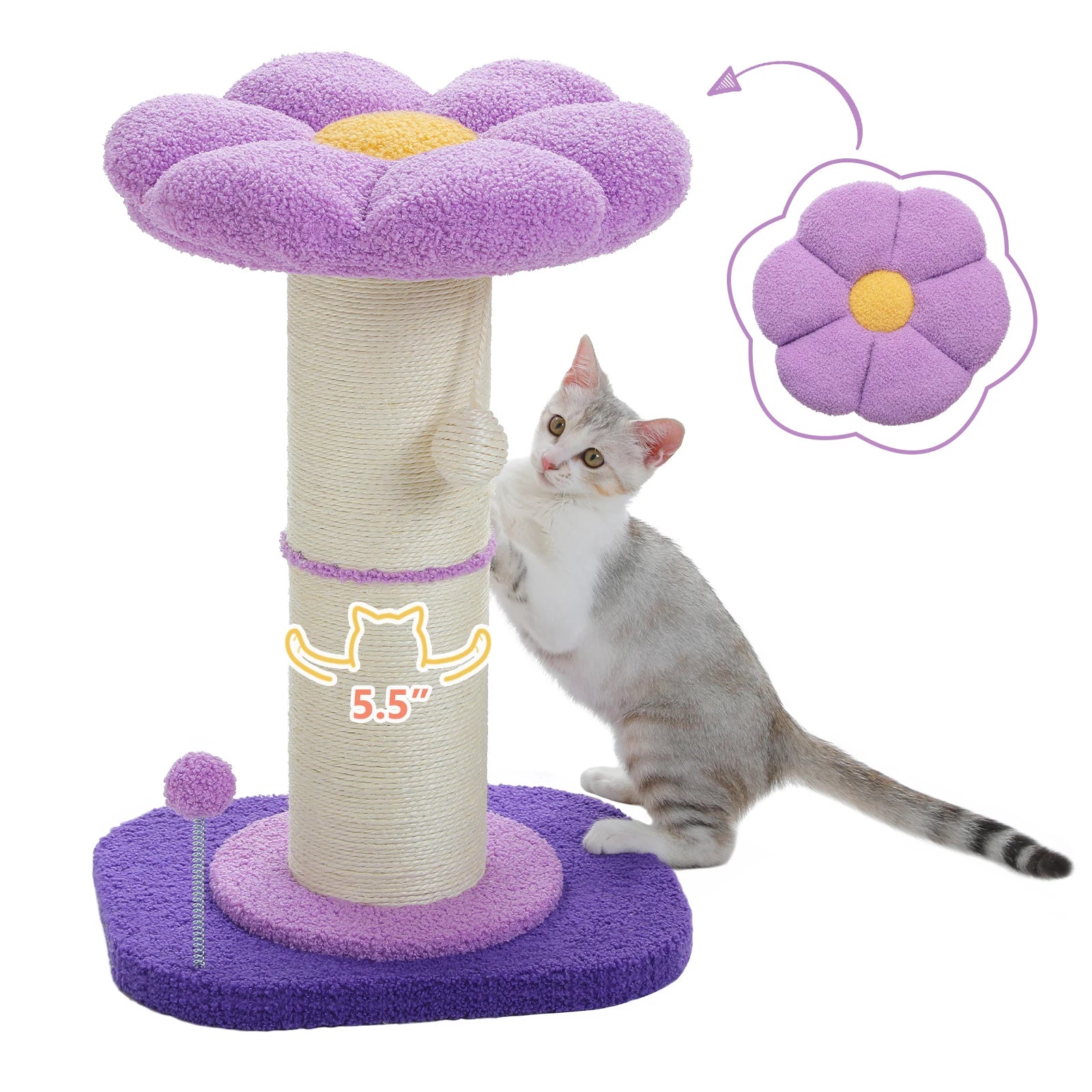 Flower Cat Scratching Post Small Cat Tree Tower Cat Scratcher for Indoor Cats with Super Thick Scratching Post Removable Cat Bed - trendingshoping.com