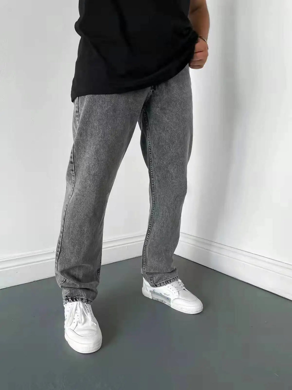 Men Comfortable Straight Casual Jeans Male Soft Baggy Outside Denim Pants Classic Elastic Waist Solid Office Work Denim Trousers - trendingshoping.com