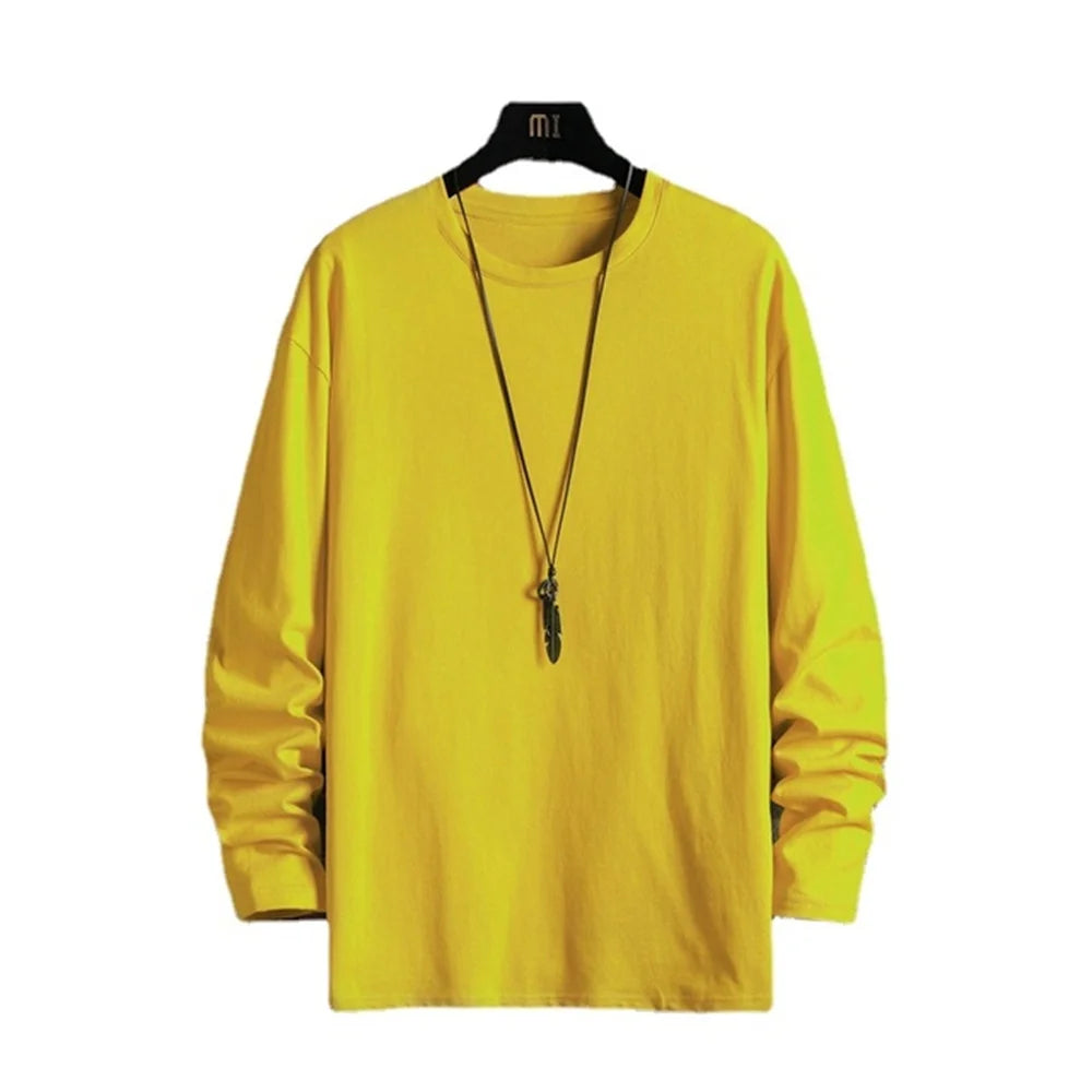 Men’s Long Sleeve Cotton T-Shirt Solid Color Autumn Baggy Streetwear
