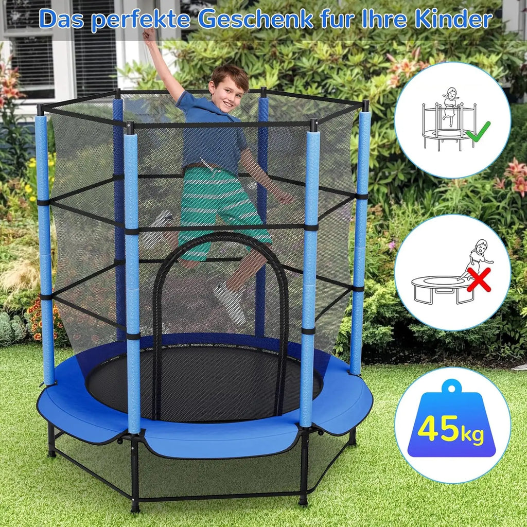 Trampoline for Children, Ø 140cm Mini Toddler Trampoline with Safety Net,Built-in Zipper, Round Trampoline Indoor and Outdoor - trendingshoping.com