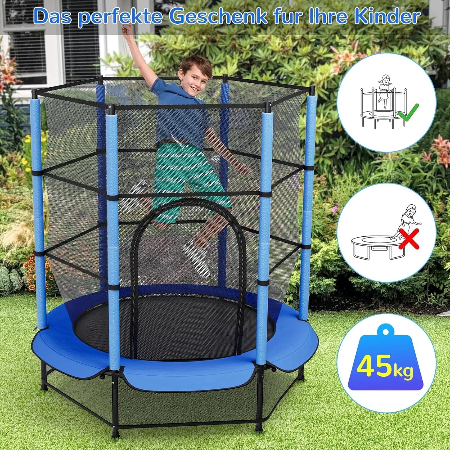 Trampoline for Children, Ø 140cm Mini Toddler Trampoline with Safety Net,Built-in Zipper, Round Trampoline Indoor and Outdoor - trendingshoping.com