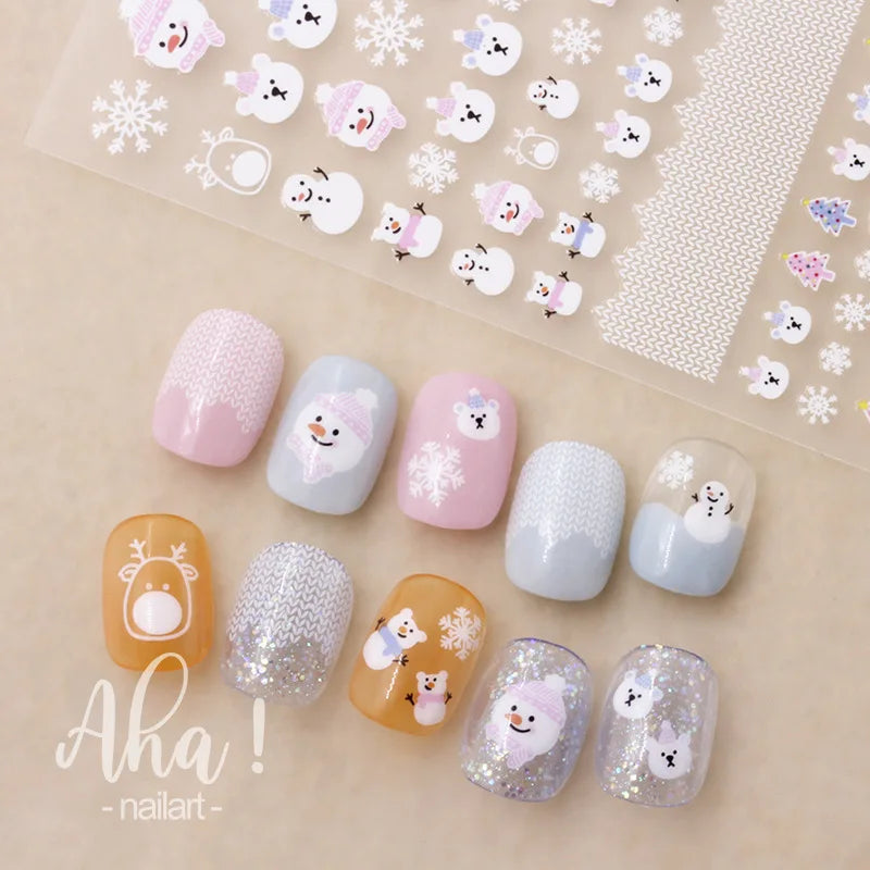 Christmas Santa Claus Elk Nail Art Stickers Snowman/Snowflake Cartoon Sliders