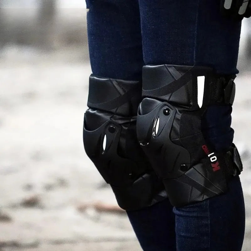 Pro Guard Moto Shield Knee Guards – Adjustable, CE-Certified Impact Protection, Reflective for Motocross, Racing & Night Riding