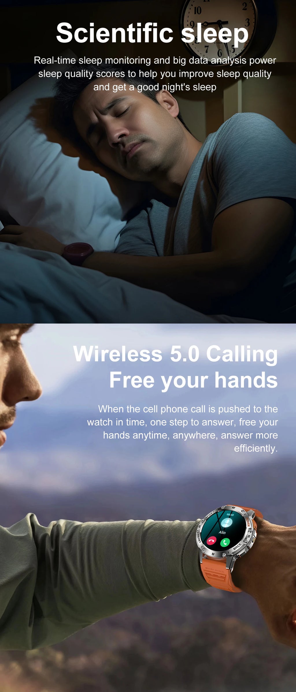 AMOLED Smart Watch for Men – Waterproof Sports Fitness Tracker with Flashlight & Bluetooth Call + Box