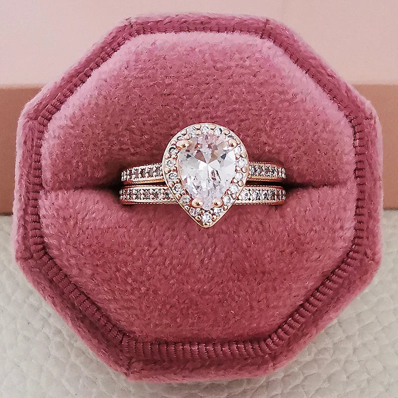 2025 Trend New Rose Gold Color silver color bride Engagement Wedding Ring Set of for Women Christmas Gift Dating Jewelry R4955 - trendingshoping.com