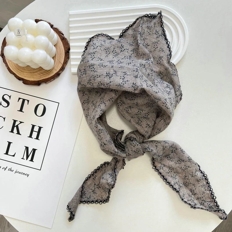 Summer Print Flower Neck Scarf Shawl Triangle Hair Head Wrap Headband Handkerchief Hair Ties Bandanas Hair Ribbon For Women