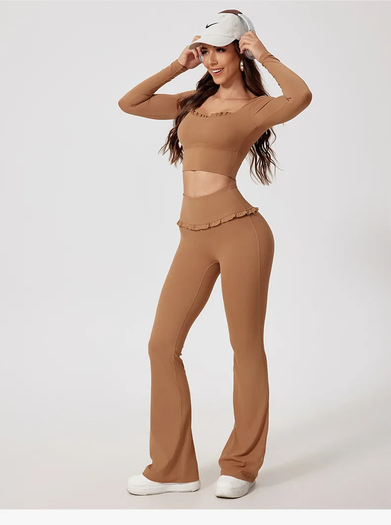 Women's Sportswear Yoga Set 2PCS Gym Clothes Yoga Suits For Women Fitness Set Tracksuits Yoga Long Sleeve Gym Flared Leggings