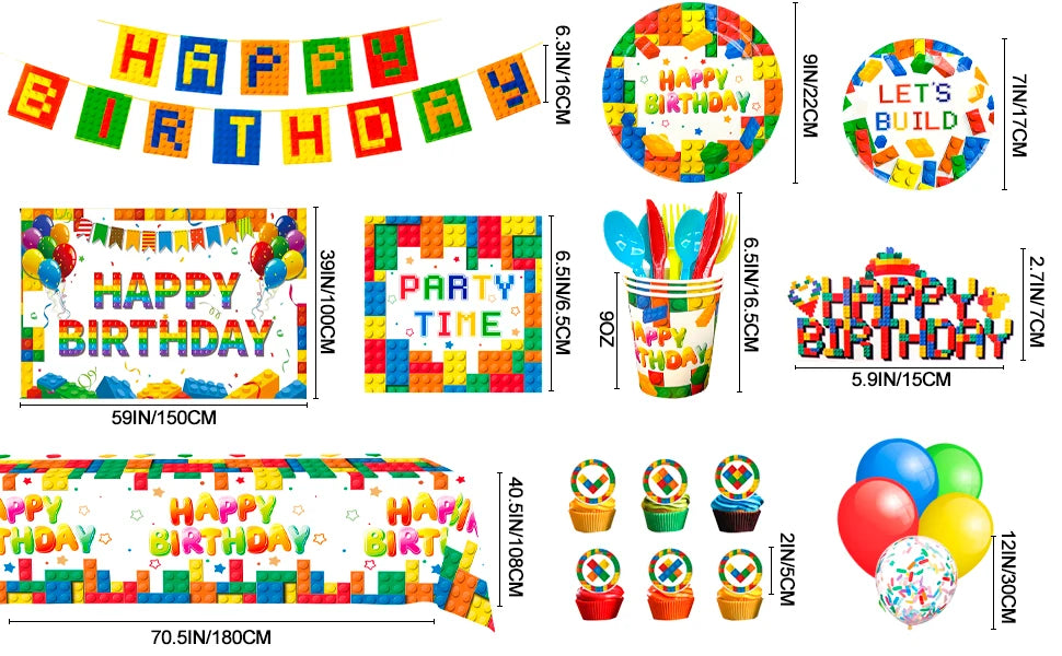 Building Blocks Birthday Party Supplies,114pcs Party Decorations&Building Blocks Tableware Set-Party Plates Napkins Backdrop etc - trendingshoping.com