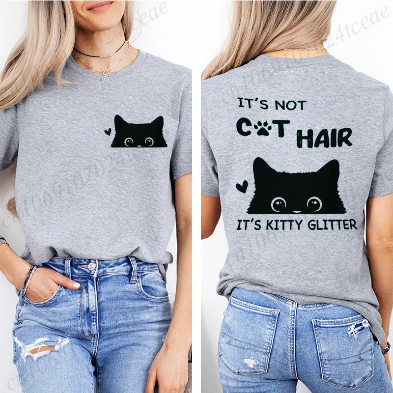 T-Shirts for Women Casual Clothing Crew Neck Tops Tees Spring Summer Top Short Sleeve It's Not Cat Hair Printed Women's T-Shirt