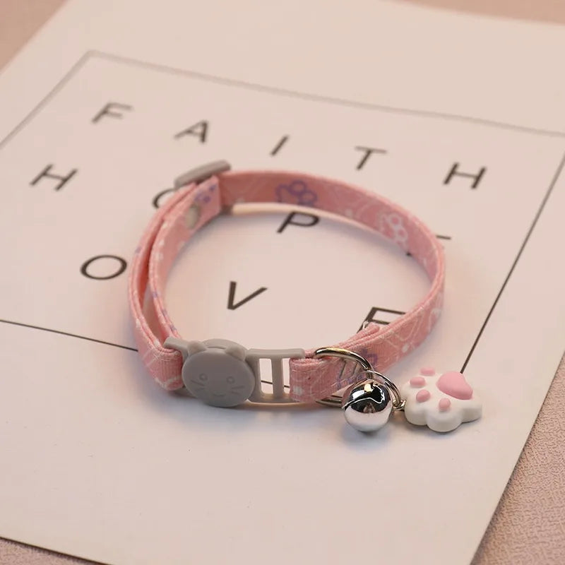 Pet Collar with Bell Adjustable Cartoon Print for Dogs Cats