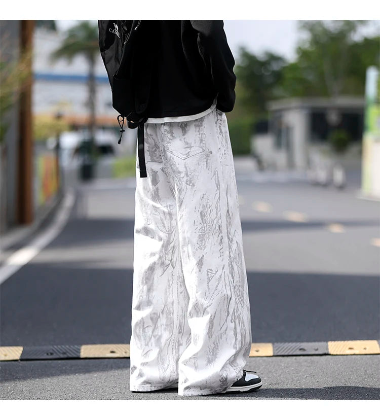 Jeans Mens Classic Straight Leg Jeans White Tie Dye Denim Pants Unisex Fashion Casual Trousers Streetwear Hip Hop Style Washed - trendingshoping.com