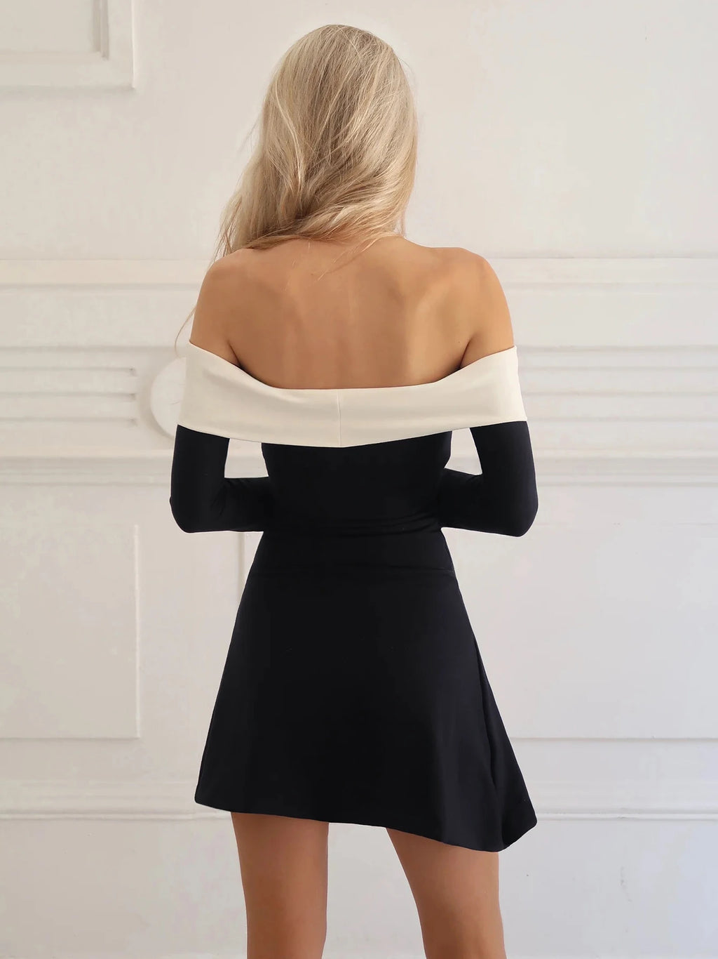 Dulzura Women's Off-Shoulder Long Sleeve Mini Dress - Slim Fit Sexy Party Clubwear