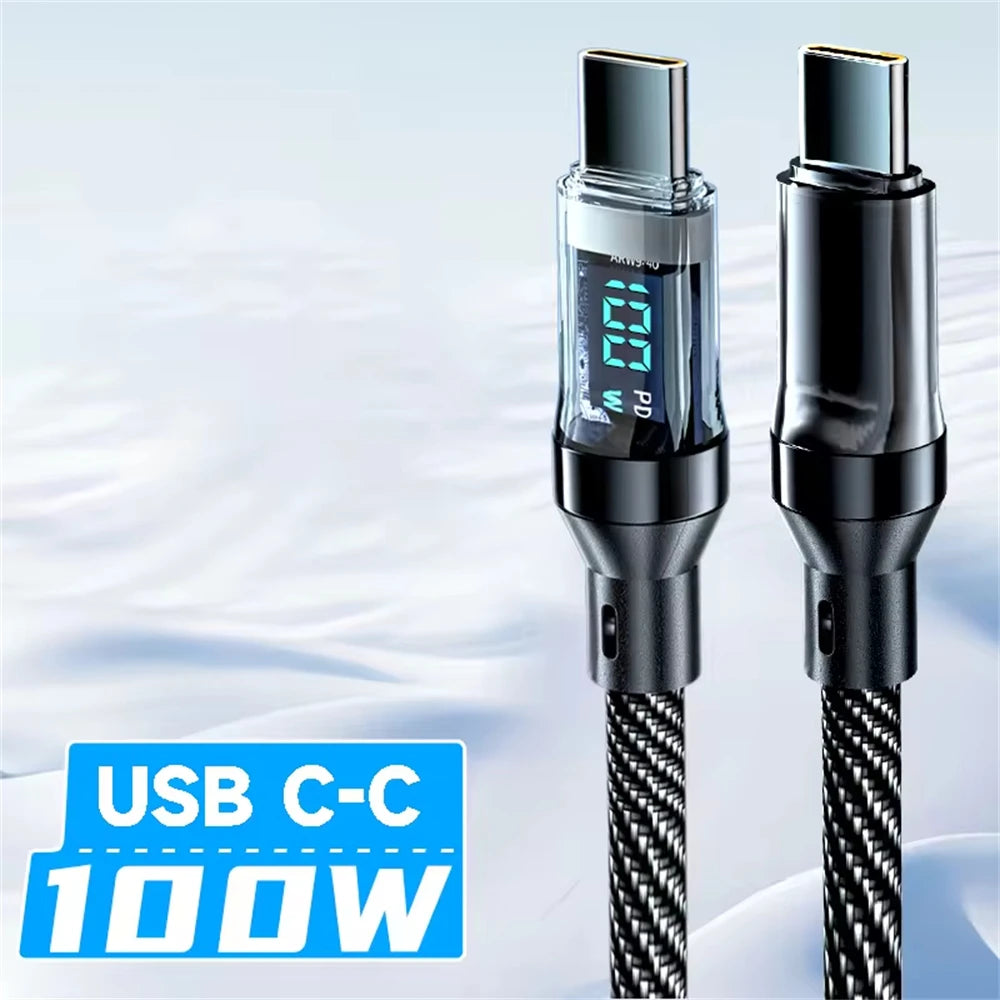 NNBILI 120W Type C to Type C Cable Phone Super Fast Charging Cable With LED Display USB To Type-C Data Cord For huawei oppo vivo - trendingshoping.com