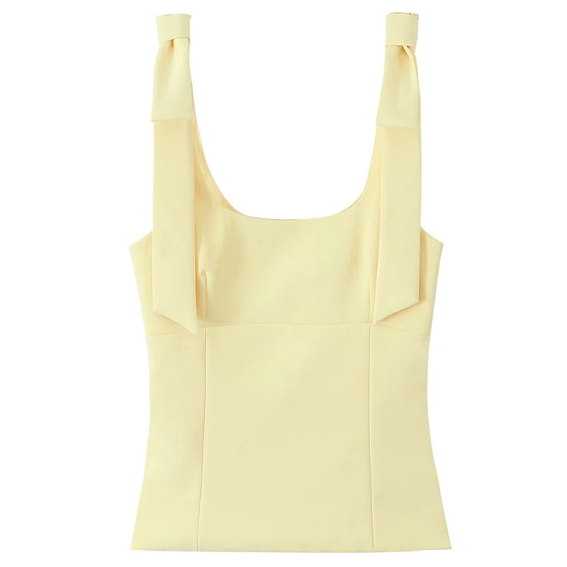 HXAO Butterfly Crop Top Woman Summer Yellow White Slip Top Cute Bow Off Shoulder Tank Top Tanks & Camis Sleeveless Backless Tops