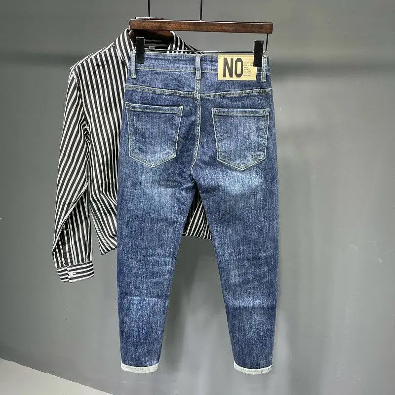 Jeans Men's Spring and Summer New High-end Trend Blue Slim-fitting Pants Brand Korean Streetwear High Street Retro Long Pants - trendingshoping.com