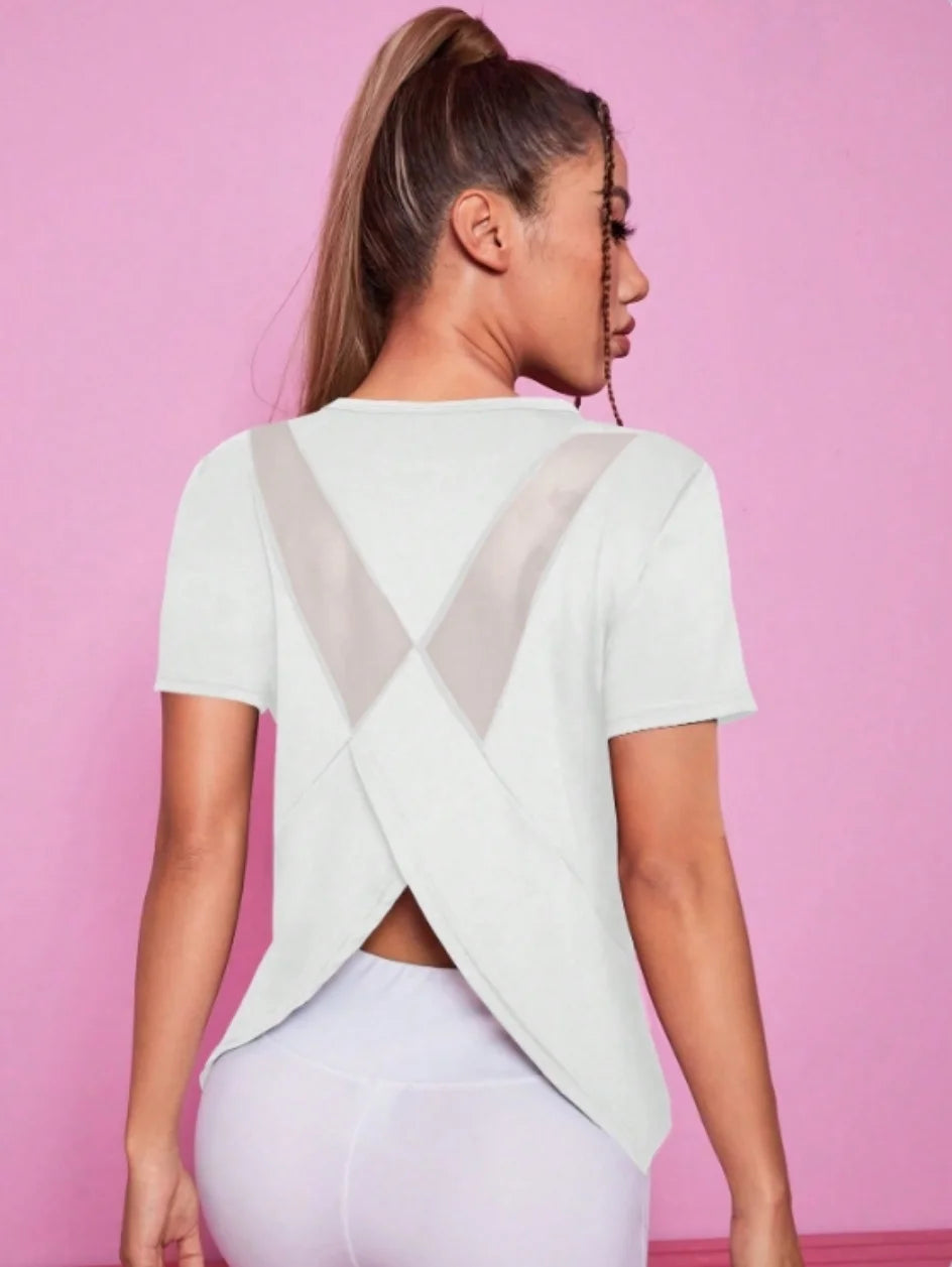 Yoga outfit women's summer sports T-shirt loose breathable quick drying top mesh back training fitness short sleeved