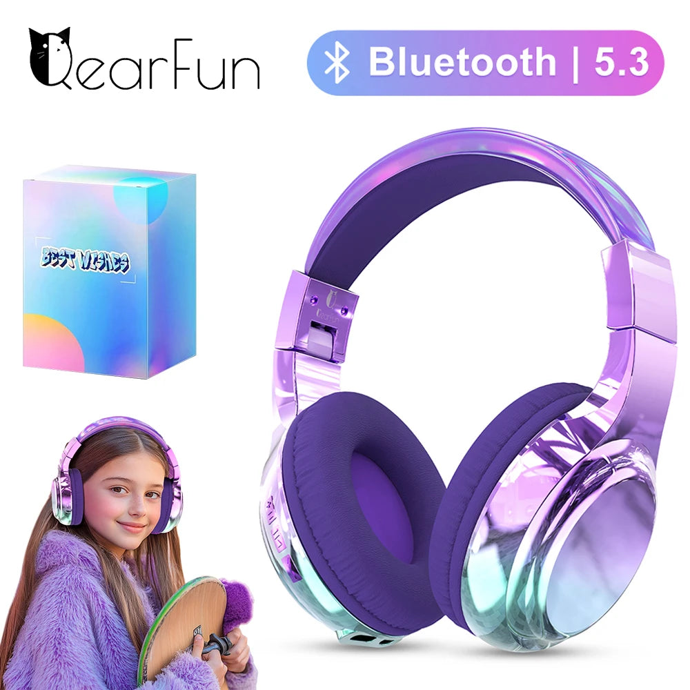 Glossy Bluetooth Headphones For Kids Girls Wireless Stereo Headset With Mic