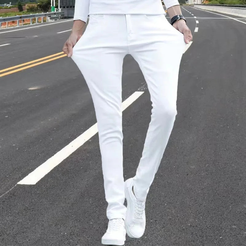 Men's Slim Fit Stretch Skinny Jeans - High Quality Black & White Denim Pants