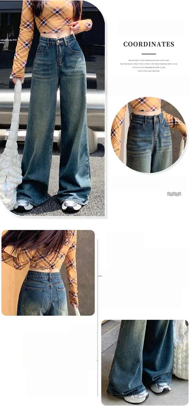 Womens Jeans Denim Pants 2025 Euramerican High Waist Girl Style Colorful Straight Leg Wide Leg Trousers
