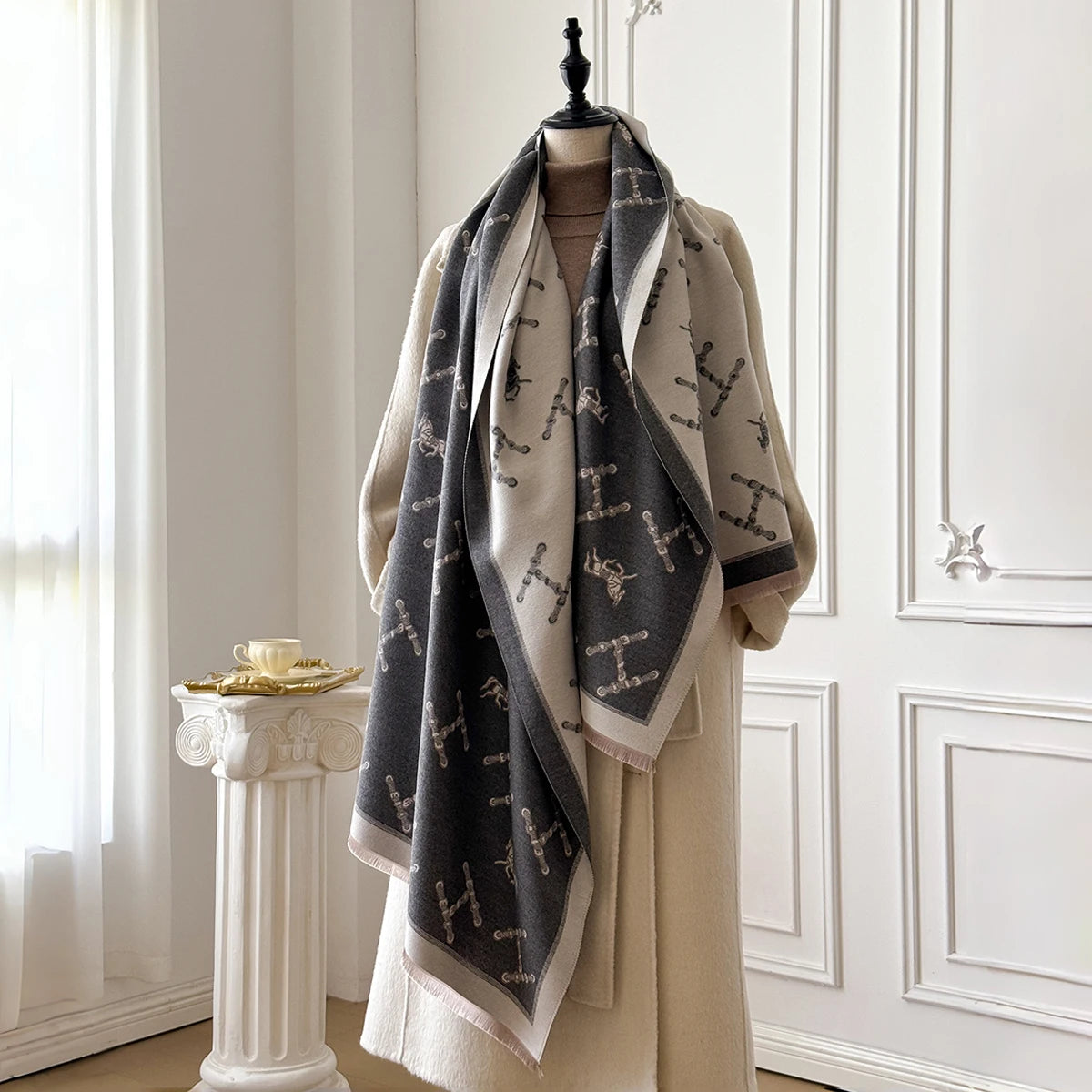 Brand Fashion Women's Cashmere Winter Shawl - Vintage Floral Printed Oil Painting Style Pashmina Thick Wrap & Poncho