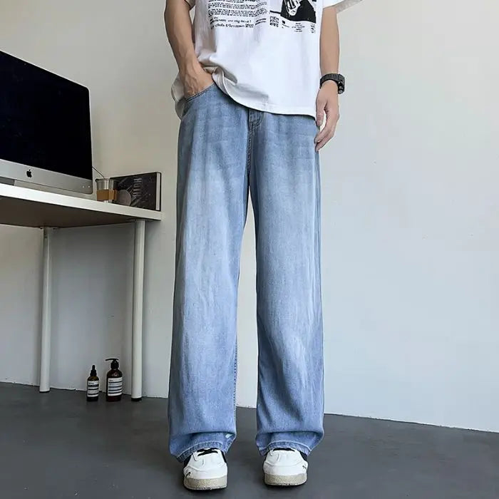 Mens Large Denim Jeans Baggy Fit Trousers for Men
