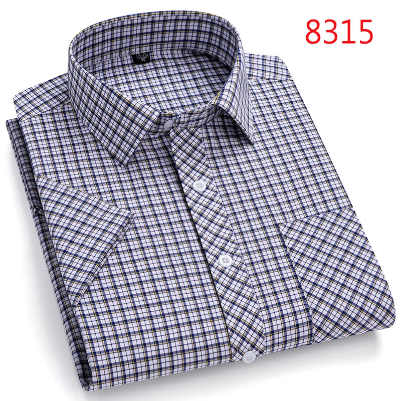 Men's Casual Cotton Plaid Shirt – Short Sleeve Summer Shirt, Elegant Business & Smart Dress Shirt, England Fashion Top