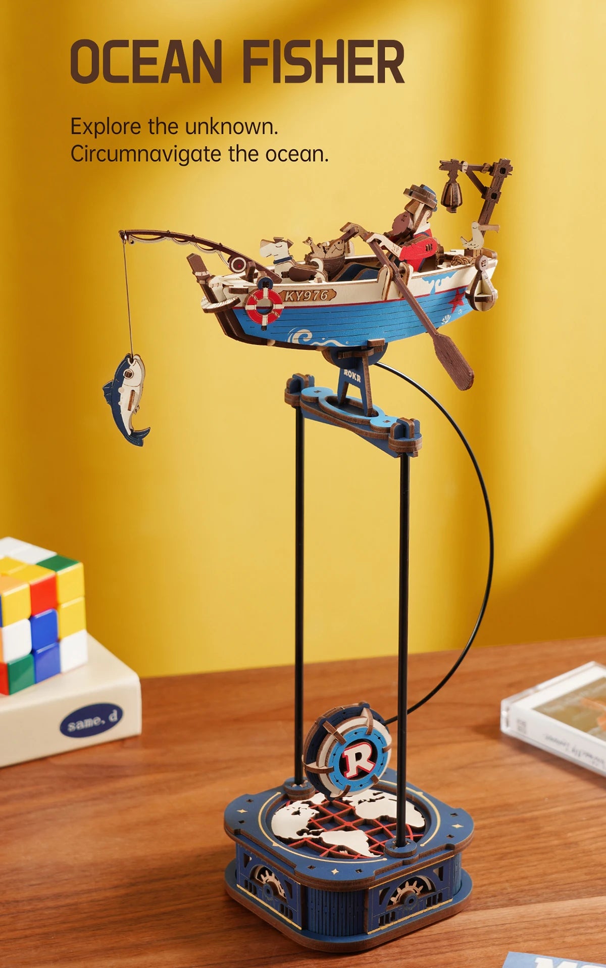 Robotime Rokr Gravity Swing Model Building Kit 3D Wooden Puzzle kit Sky Captain kit Ocean Fisher kit Best Gifts for Adults Teens - trendingshoping.com