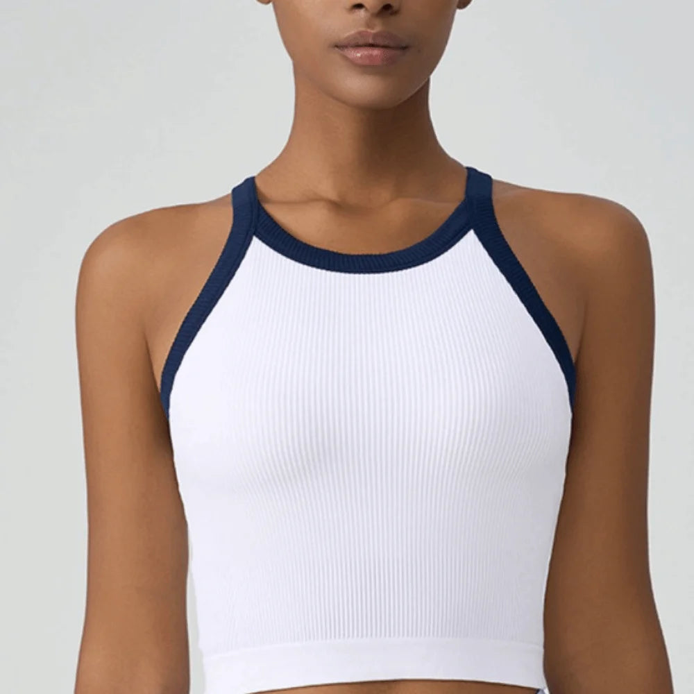 High Neck Sports Tank Top Comfortable Breathable Fitness Top with Chest Cushion Soft Fixed Cup Gym Wear for Women