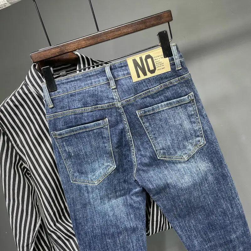 Jeans Men's Spring and Summer New High-end Trend Blue Slim-fitting Pants Brand Korean Streetwear High Street Retro Long Pants - trendingshoping.com