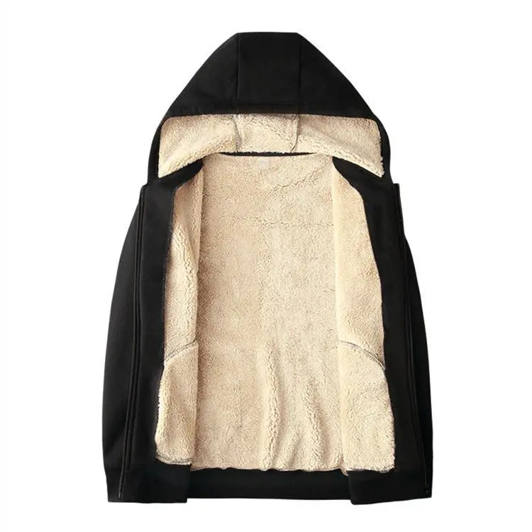 Men Sherpa Lined Thermal Hoodie 2025 Winter Windproof Zip Up Streetwear Outerwear