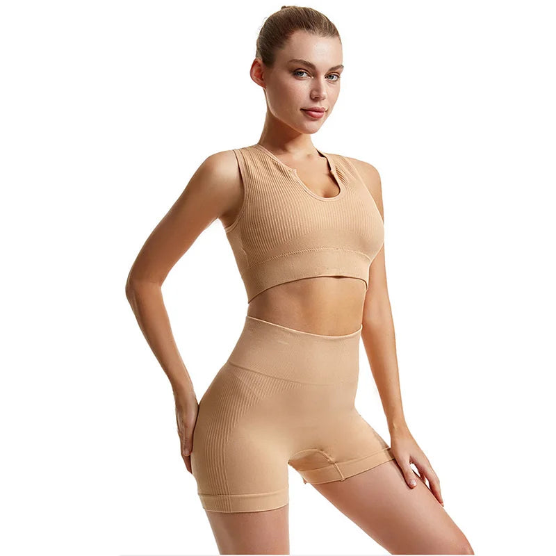 Women’s 2-Piece Seamless Yoga Set - High-Waist Leggings & Sports Bra Workout Suit