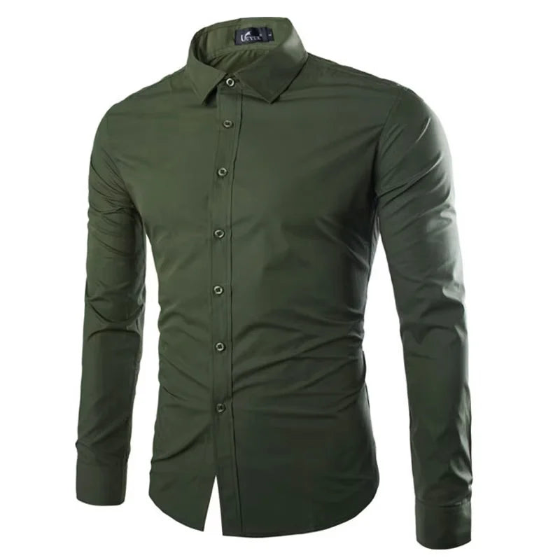 Men’s Solid Color Long Sleeve Casual Shirt Candy Color Fashion Shirt