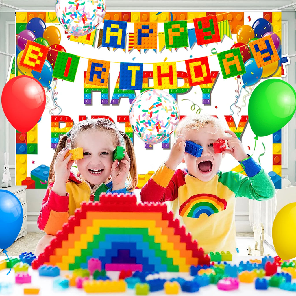 Building Blocks Birthday Party Supplies,114pcs Party Decorations&Building Blocks Tableware Set-Party Plates Napkins Backdrop etc - trendingshoping.com