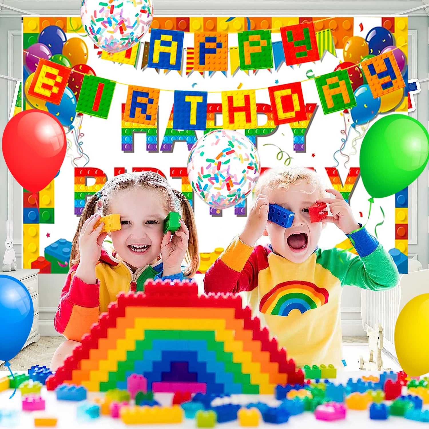 Building Blocks Birthday Party Supplies,114pcs Party Decorations&Building Blocks Tableware Set-Party Plates Napkins Backdrop etc - trendingshoping.com