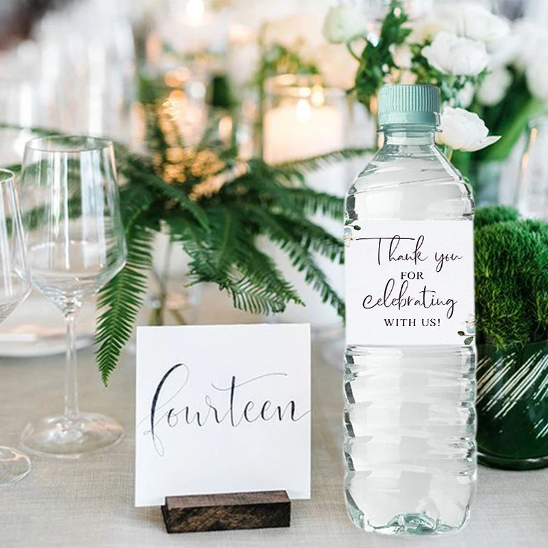 30Pcs Thank You for Celebrating with Us Labels Water Bottle Stickers for Wedding Bridal Shower Decoration Jungle Birthday Party