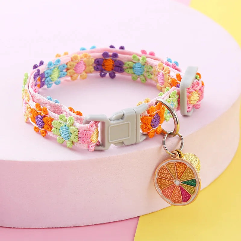 Pet Collar with Bell Adjustable Cartoon Print for Dogs Cats