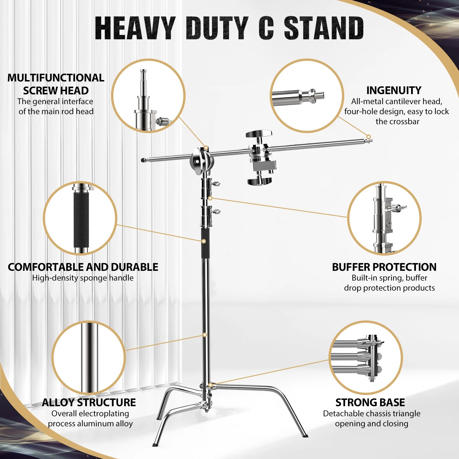 Photography Light Stand C-Stand Adjustable Metal Tripod for Studio Softbox