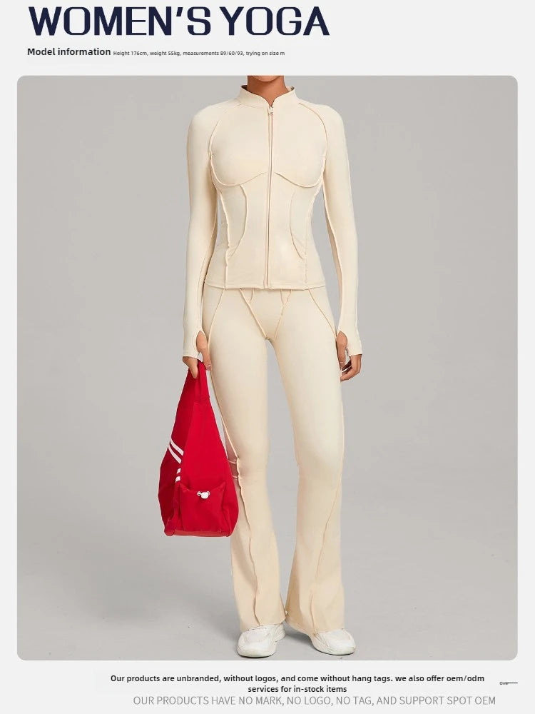 Women’s 2-Piece Zipper Gym Set - Long Sleeve Tracksuit & High-Waist Yoga Pants