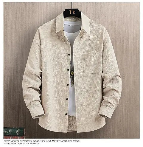 Men's Smart Casual Long Sleeve Shirt - Solid Color Button-Down for Daily Wear
