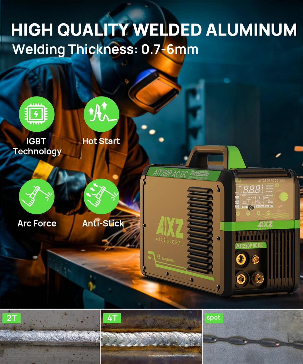 AIXZ 250A 5 in 1 HF TIG Welder AC/DC Aluminum Welding MMA/ARC/Argon Digital Pulse 2T/4T IGBT Inverter Stainless Welding Machine - trendingshoping.com