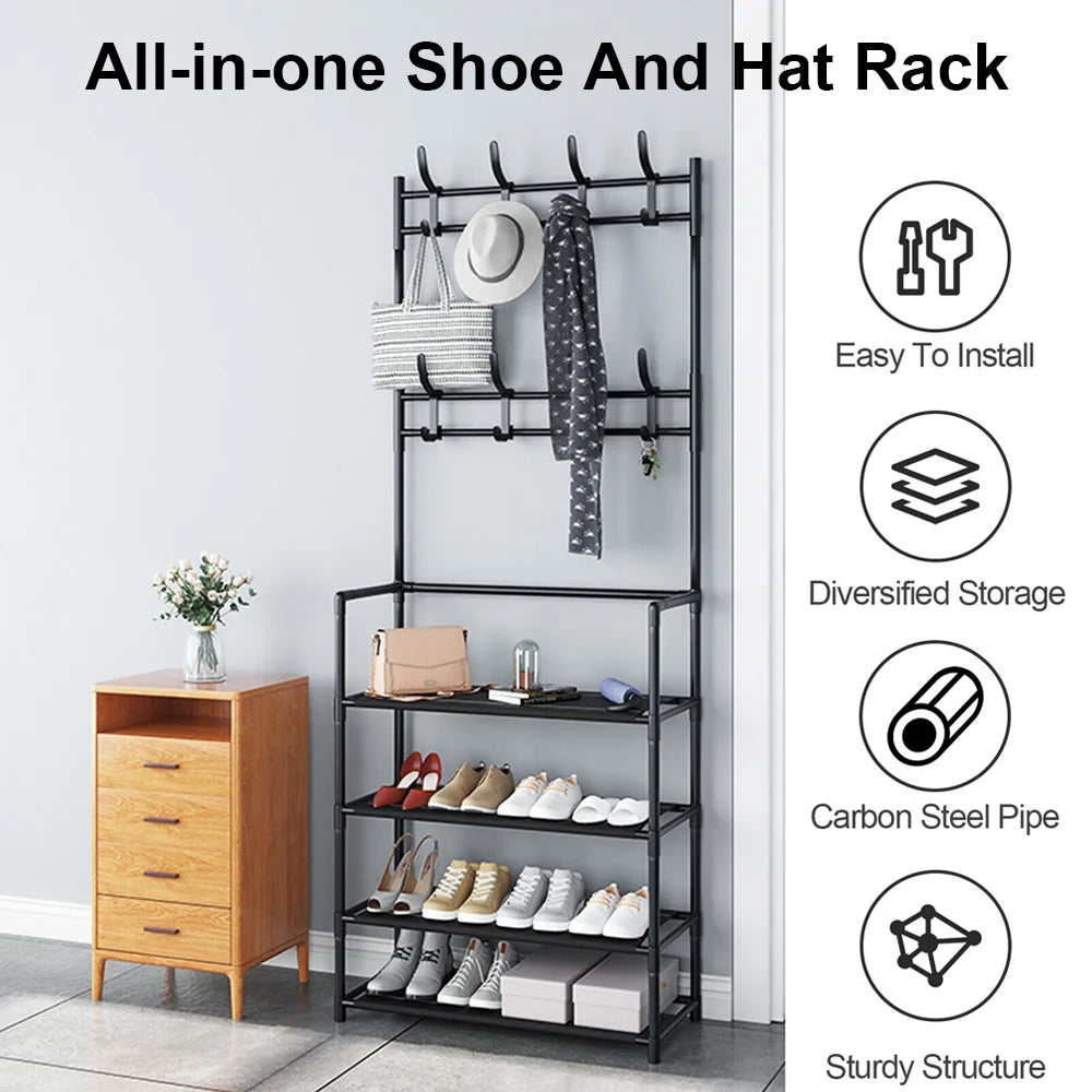 Shoe Hat Rack Clothes Hanger Multi-Layer Shoe Rack Doorway Organizer Floor-Standing Storage Rack