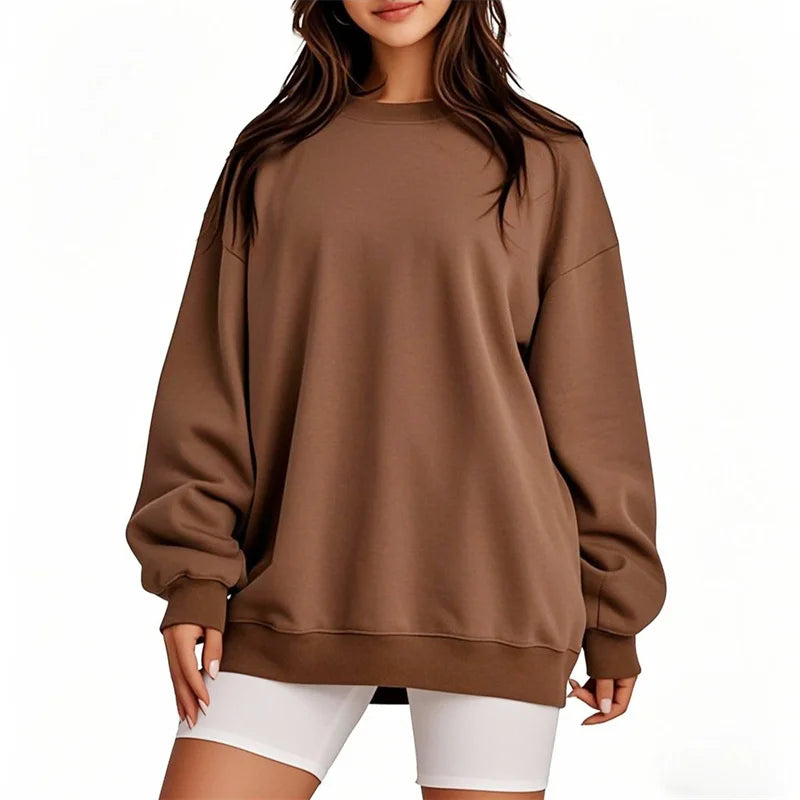 Women's Round Neck Pullover Sweatshirt - Loose Fit Long Sleeve Sports Casual Top for Spring/Autumn