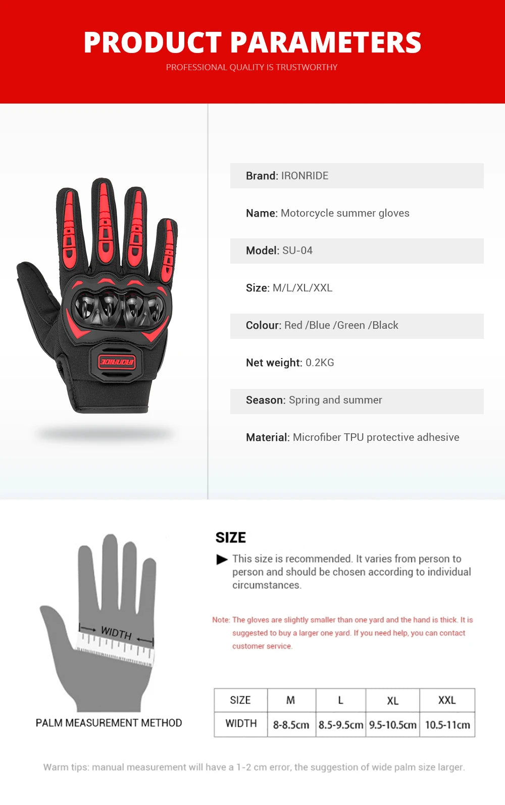 Motorcycle Riding Gloves Full Finger Touch Screen Waterproof Summer Gloves