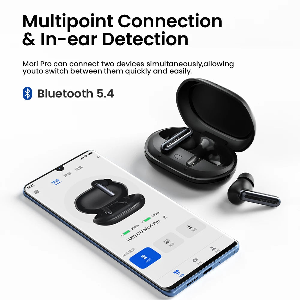 HAYLOU Mori Pro Bluetooth 5.4 Earphones -43dB ANC Active Noise Cancellation Earbuds 6 Mic Wireless Headphones 35H Battery Life - trendingshoping.com