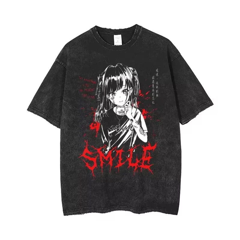 Gothic Anime Printed T-Shirt Men's - Oversized Punk Streetwear Vintage Tee