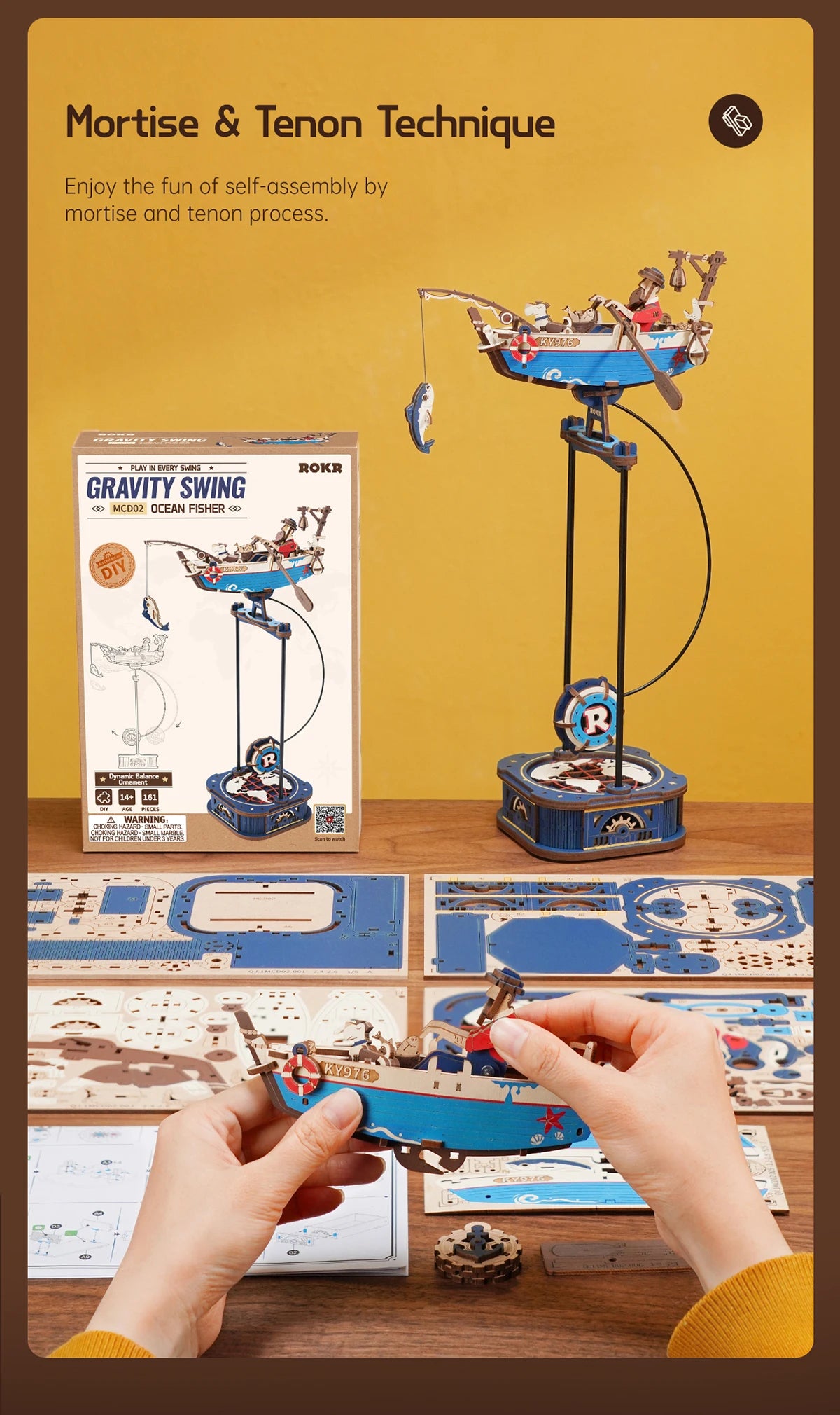 Robotime Rokr Gravity Swing Model Building Kit 3D Wooden Puzzle kit Sky Captain kit Ocean Fisher kit Best Gifts for Adults Teens - trendingshoping.com
