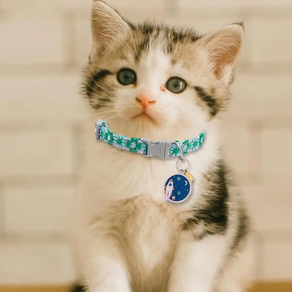 Pet Collar with Bell Adjustable Cartoon Print for Dogs Cats