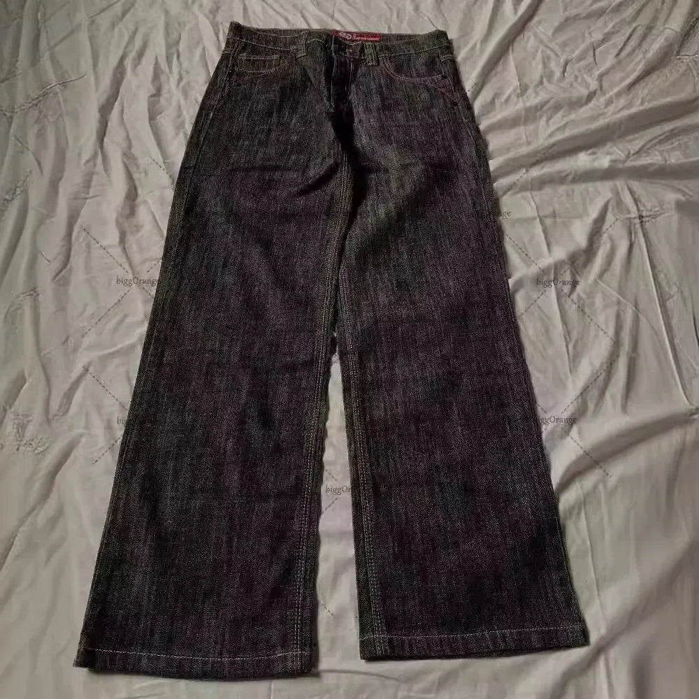 Jeans letter embroidered black loose trousers Couple fashion retro new athlete street clothing Y2K Harajuku street wear trousers - trendingshoping.com