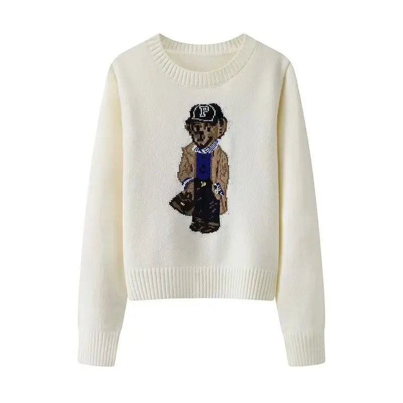 Bear Print Cashmere Pullover Sweater – Trendy Autumn/Winter Knitwear - trendingshoping.com