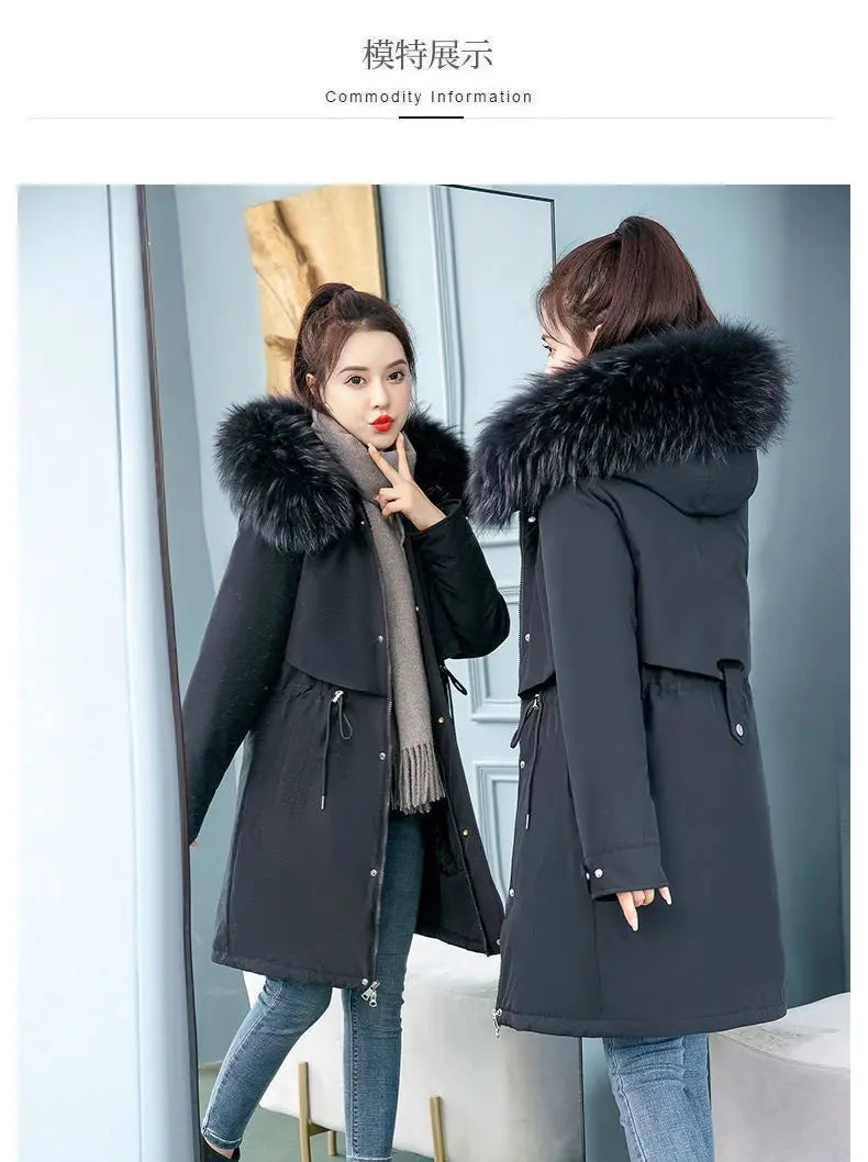 2023 Oversized 6XL Female Parka Winter New Loose Wool Liner Jacket Women's Thick Hooded Coat Ladies Warm Padded Long Snow Parkas - trendingshoping.com